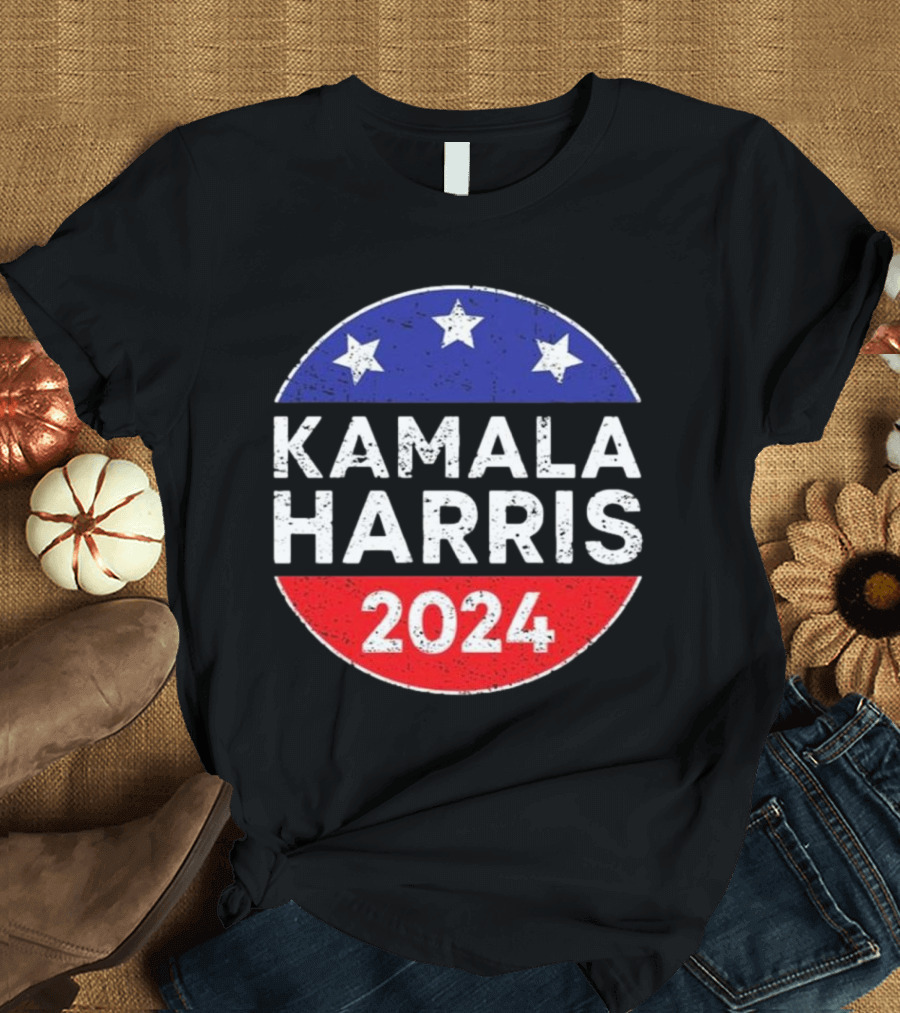 Kamala Harris 2024 Stars and Stripes Campaign Button T-Shirt