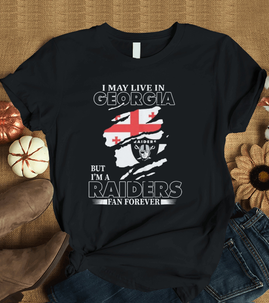 Las Vegas Raiders Fan Forever Living in Georgia with Raiders Logo and Flag T-Shirt