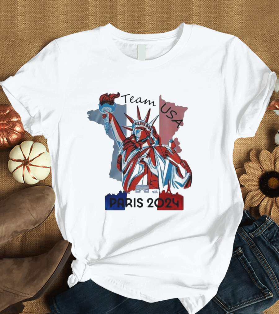 Team USA Paris 2024 Liberty Statue France Map T-Shirt