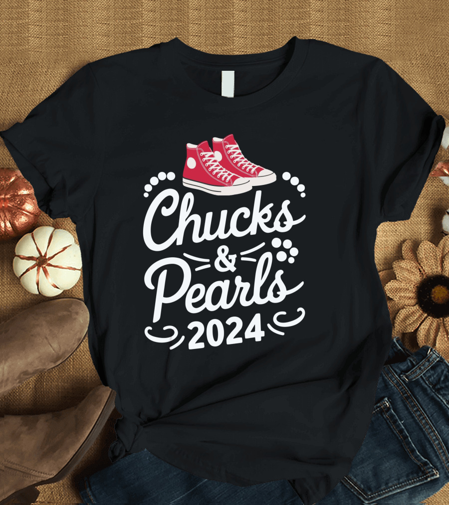 Chucks And Pearls 2024 Kamala Harris Election Red Sneakers T-Shirt