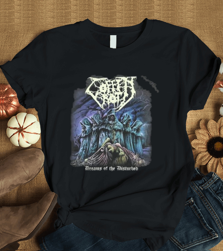 Coffin Rot Dreams Of The Disturbed Hooded Figures Enigmatic Ritual Scene T-Shirt