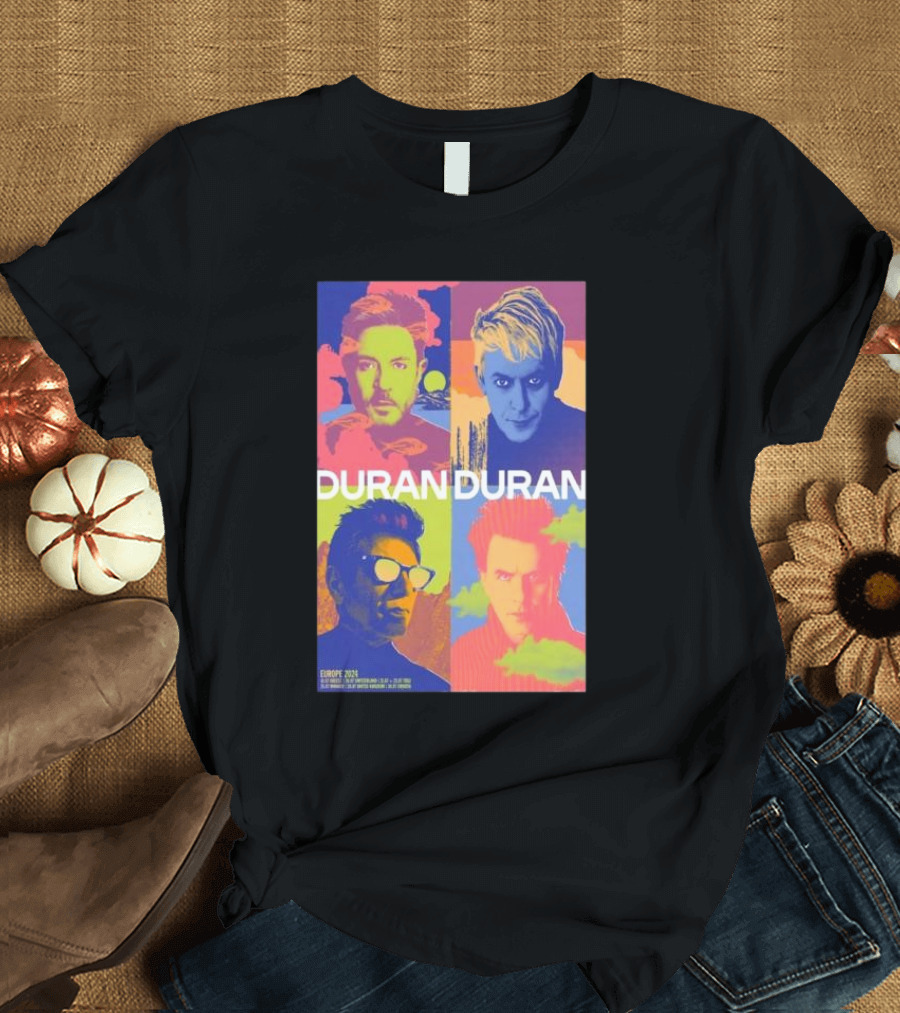 Duran Duran Europe 2024 Tour Poster Vibrant Pop Art Style Band Members T-Shirt