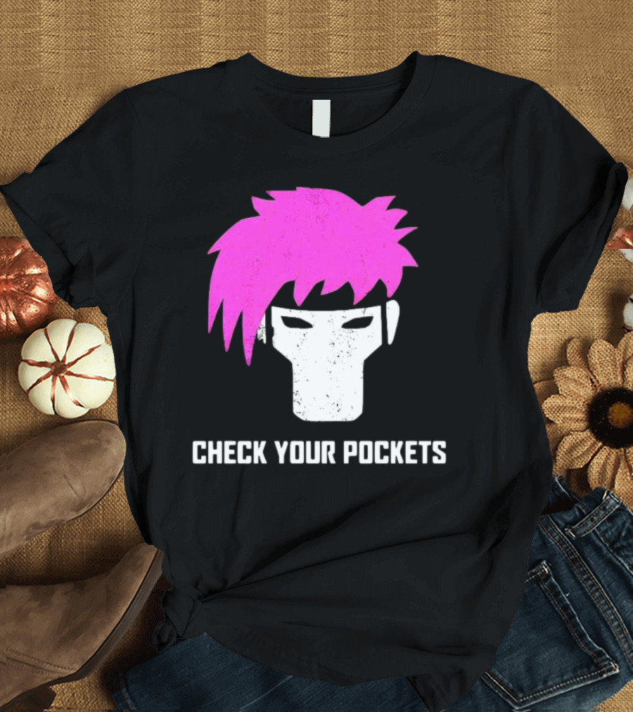 Check Your Pockets Pink Hair Masked Face T-Shirt