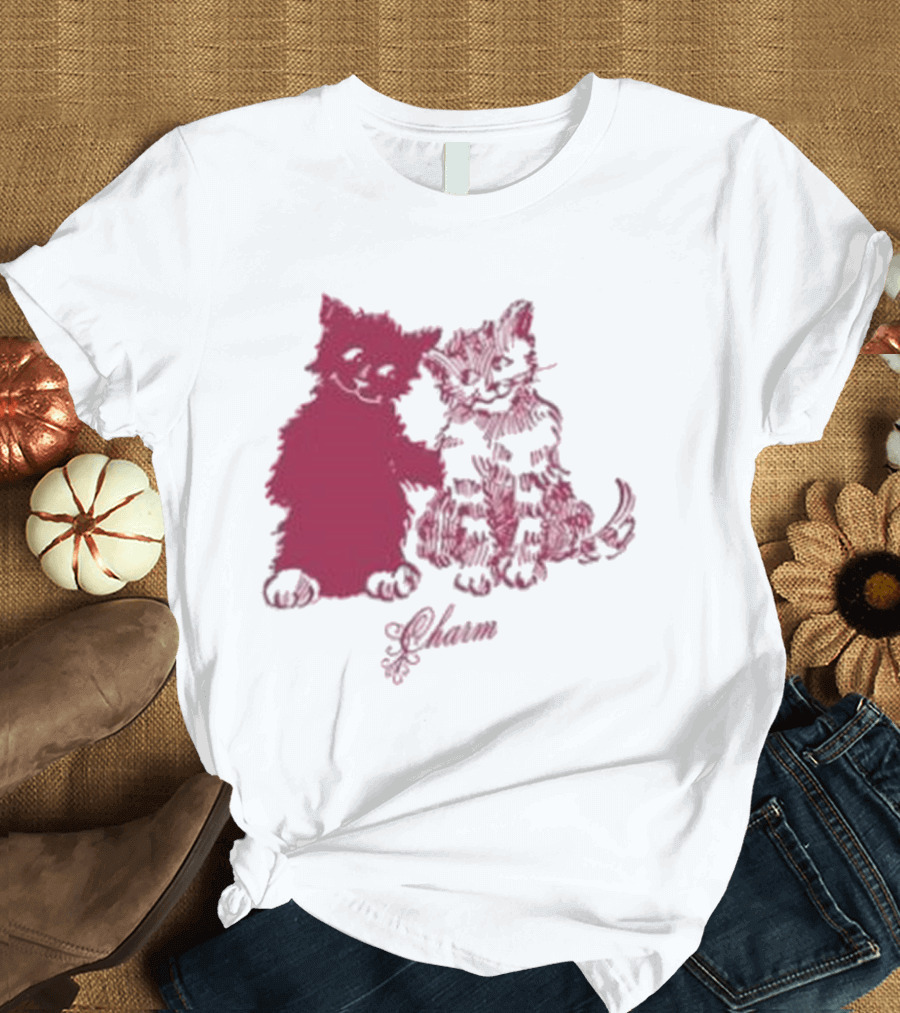 Clairo Charm Pink Cat Friends with Yawn Text T-Shirt