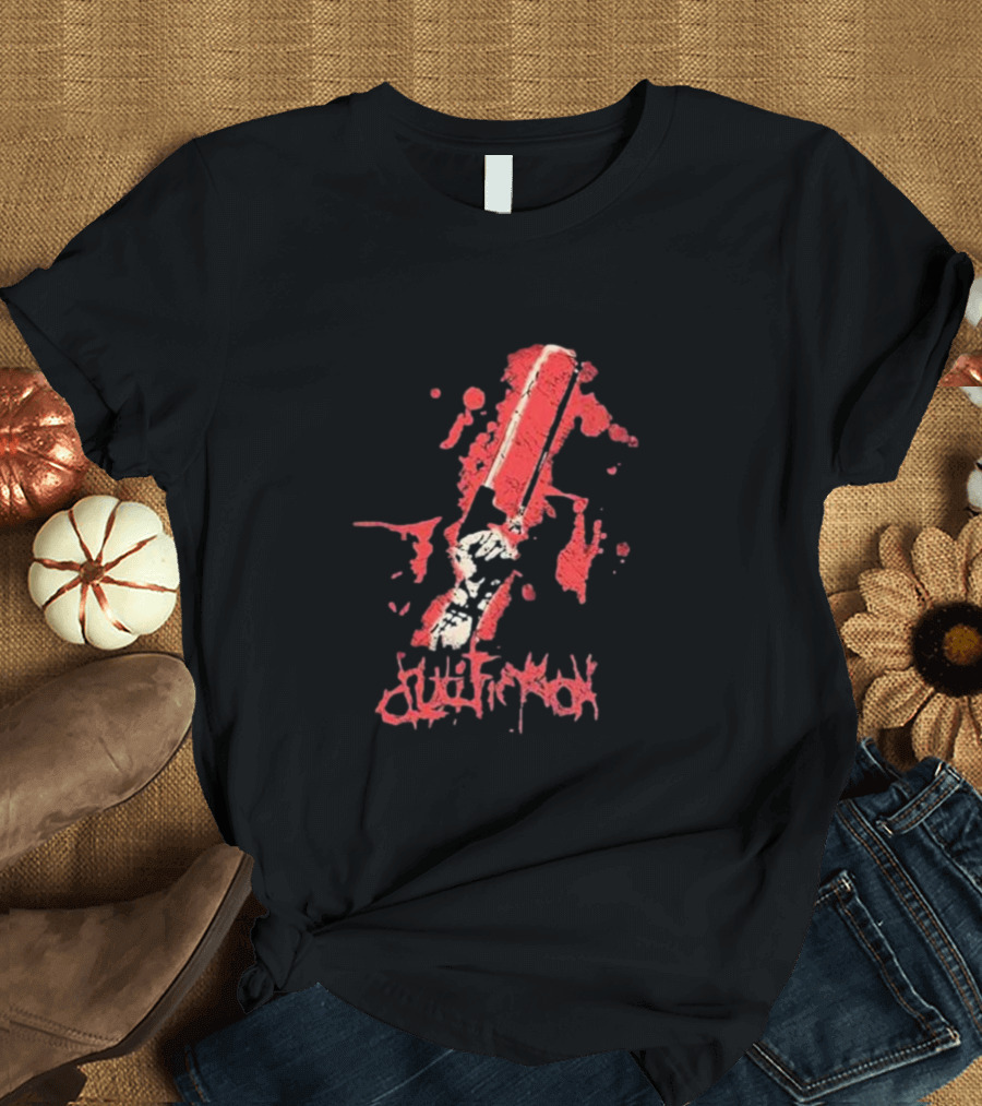 Crucifixion Saw Rise Records Blood Splatter Chainsaw T-Shirt