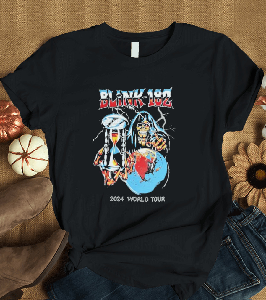 BLINK-182 2024 World Tour Hourglass and Skeleton with Globe T-Shirt