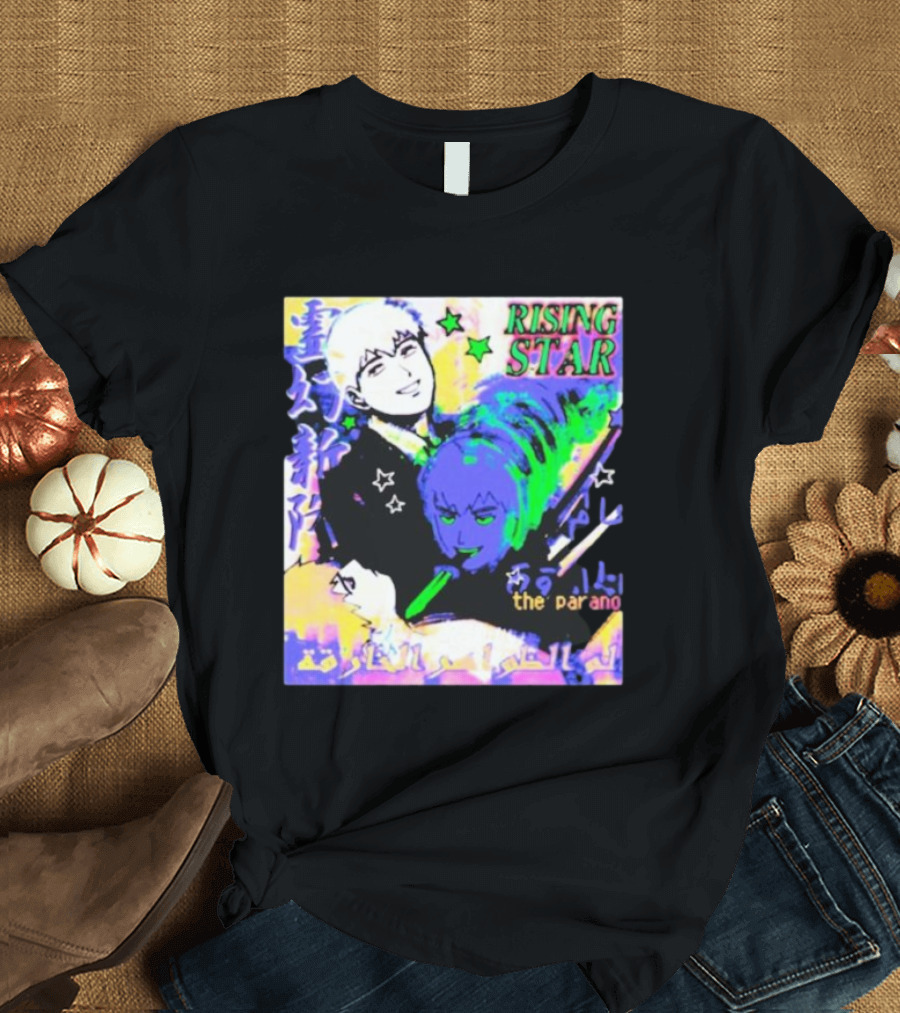 Rising Star The Parano Anime Style with Vibrant Character and Neon Background T-Shirt