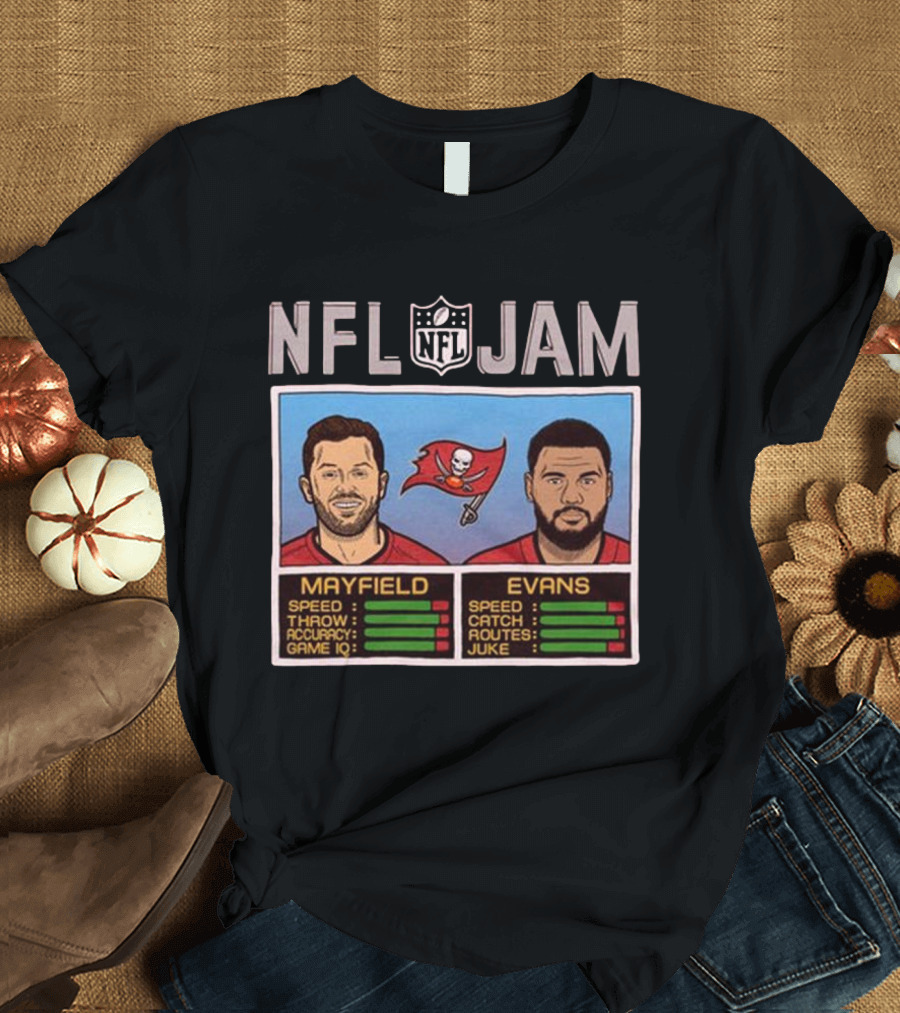 NFL Jam Buccaneers Mayfield Evans Speed Throw Catch Stats T-Shirt