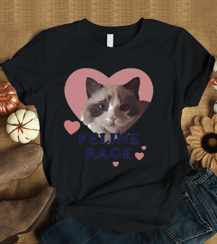 Feline Rage Cat Heart Face T-Shirt
