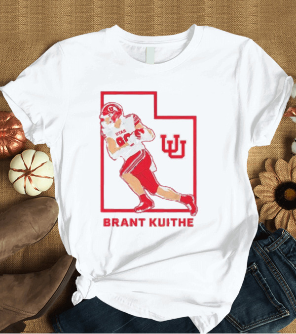 T-Shirt: Utah Football Brant Kuithe 80 Red Uniform State Outline UU T-Shirt Utah Football Brant Kuithe 80 Red Uniform State Outline UU T-Shirt