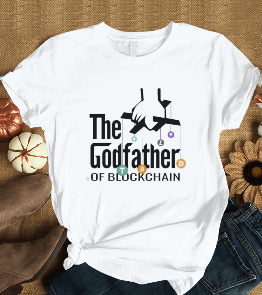 The Godfather of Blockchain Puppeteer Design with Blockchain Symbols T-Shirt