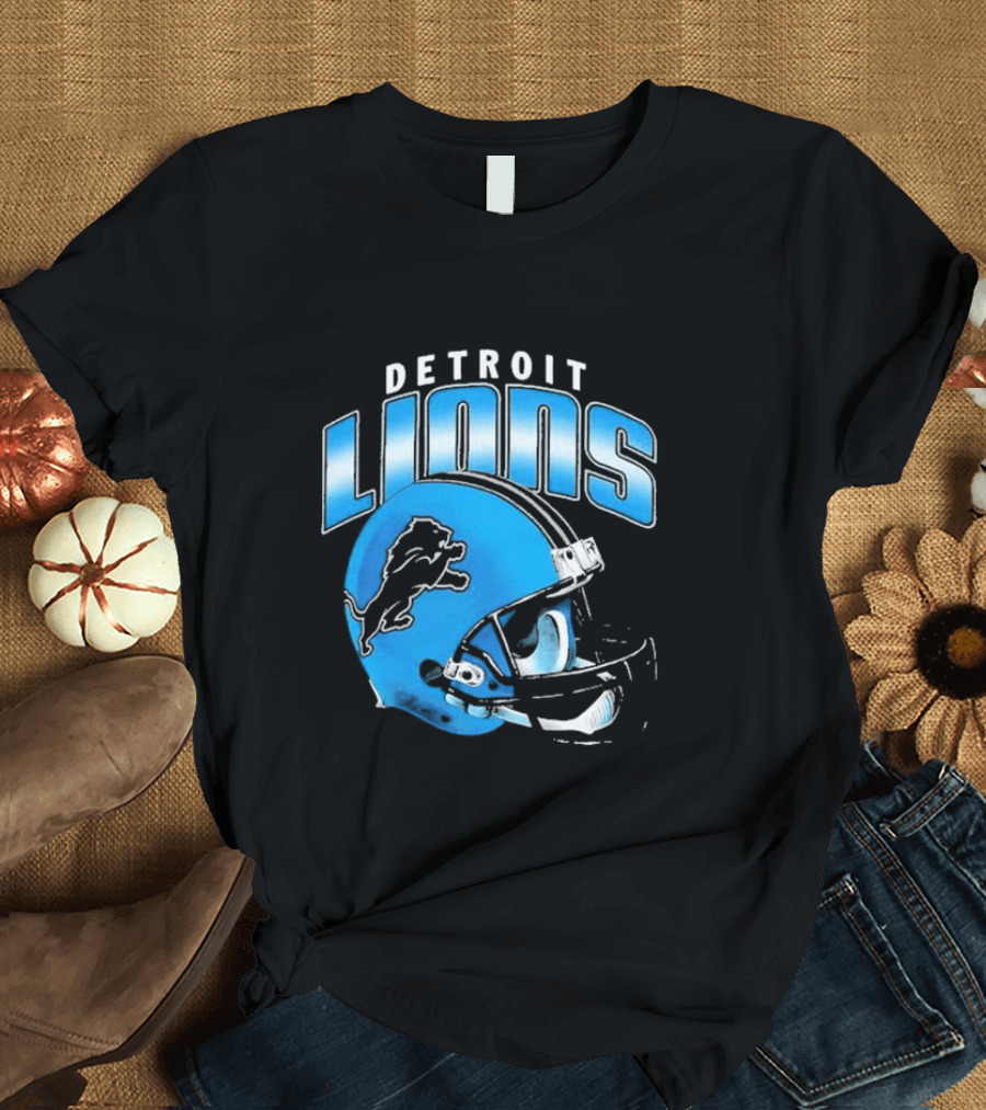 Detroit Lions Blue Gradient Helmet Football T-Shirt
