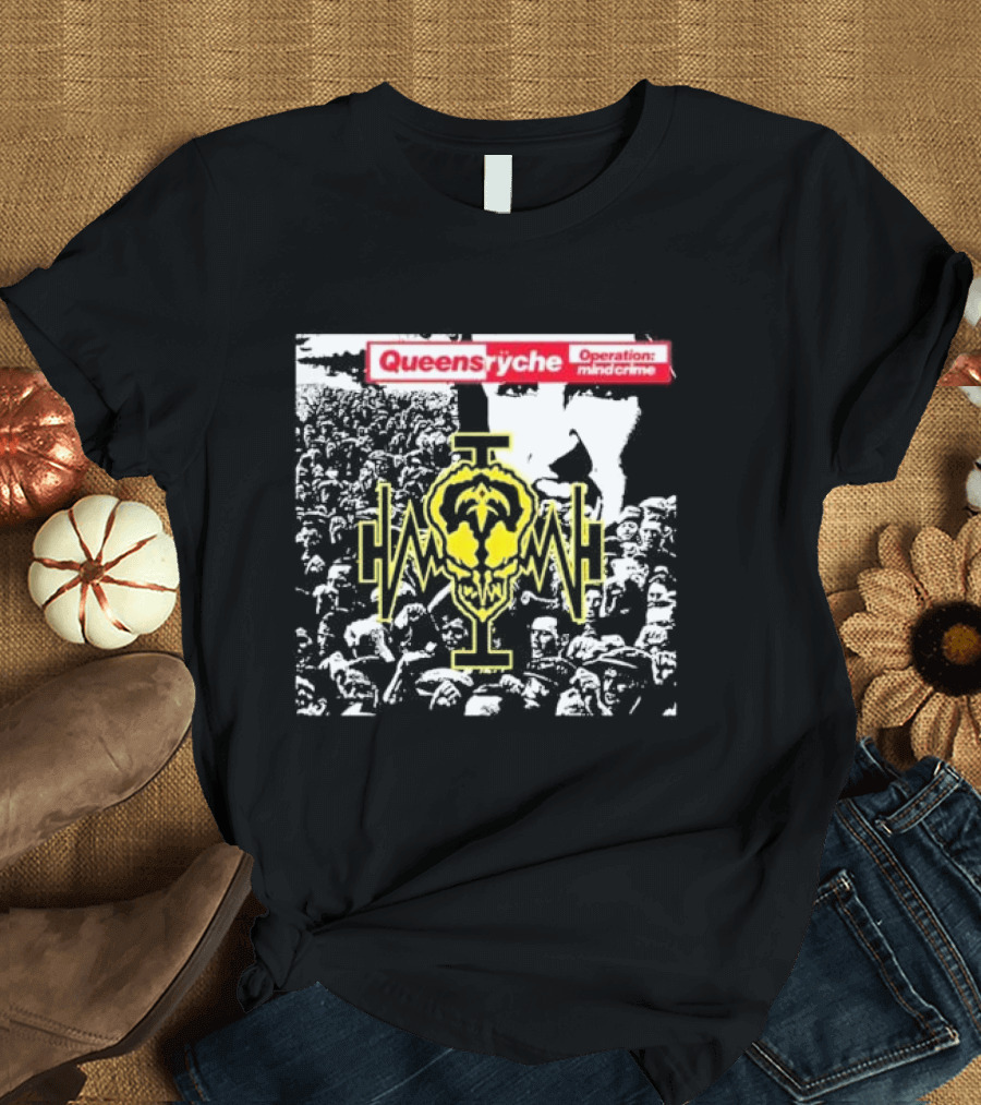 Queensryche Operation: Mindcrime Yellow Skull Symbol Over Crowd T-Shirt