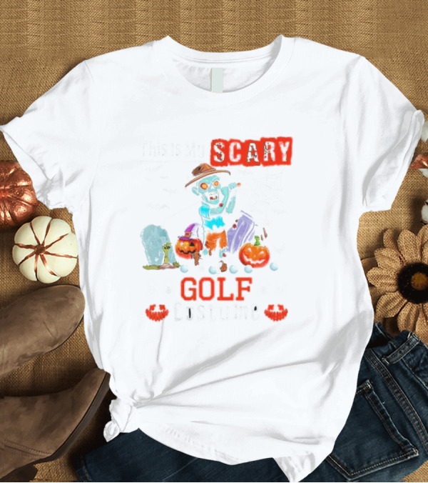T-Shirt: This Is My Scary Golf Costume Halloween Zombie Golfer with Pumpkins and Bats T-Shirt This Is My Scary Golf Costume Halloween Zombie Golfer with Pumpkins and Bats T-Shirt