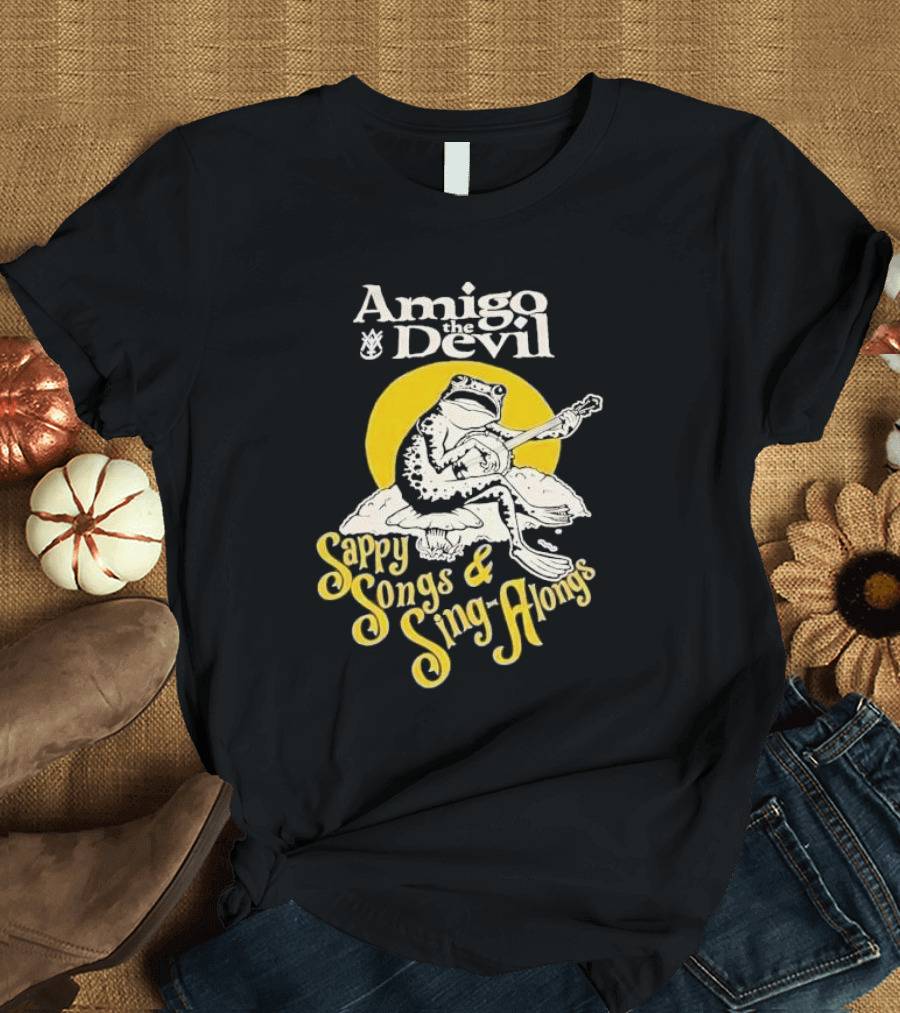 Amigo the Devil Sappy Songs and Sing Alongs Frog Playing Guitar T-Shirt