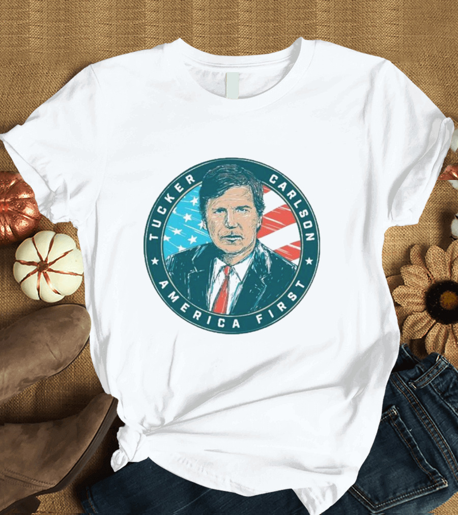 Tucker Carlson America First United States Flag Background T-Shirt