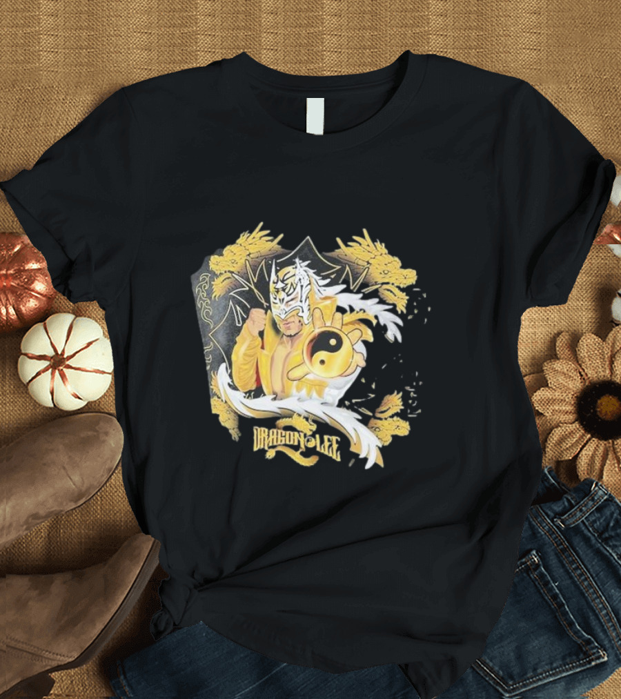 Dragon Lee Superstar Masked Wrestler Yin Yang Golden Dragon T-Shirt