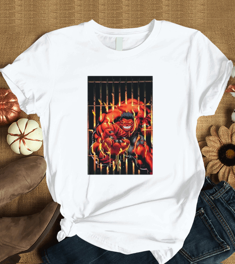 Marvel Red Hulk Escaping Fiery Cage T-Shirt