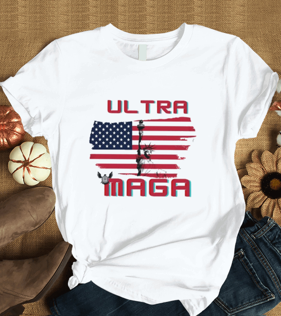 Ultra Maga American Flag with Statue of Liberty and Eagle T-Shirt