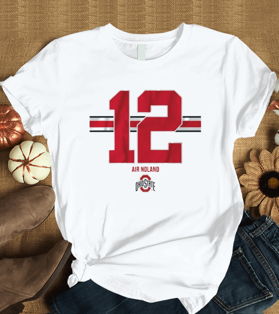 Ohio State 12 Air Noland Scarlet and Gray Stripe T-Shirt