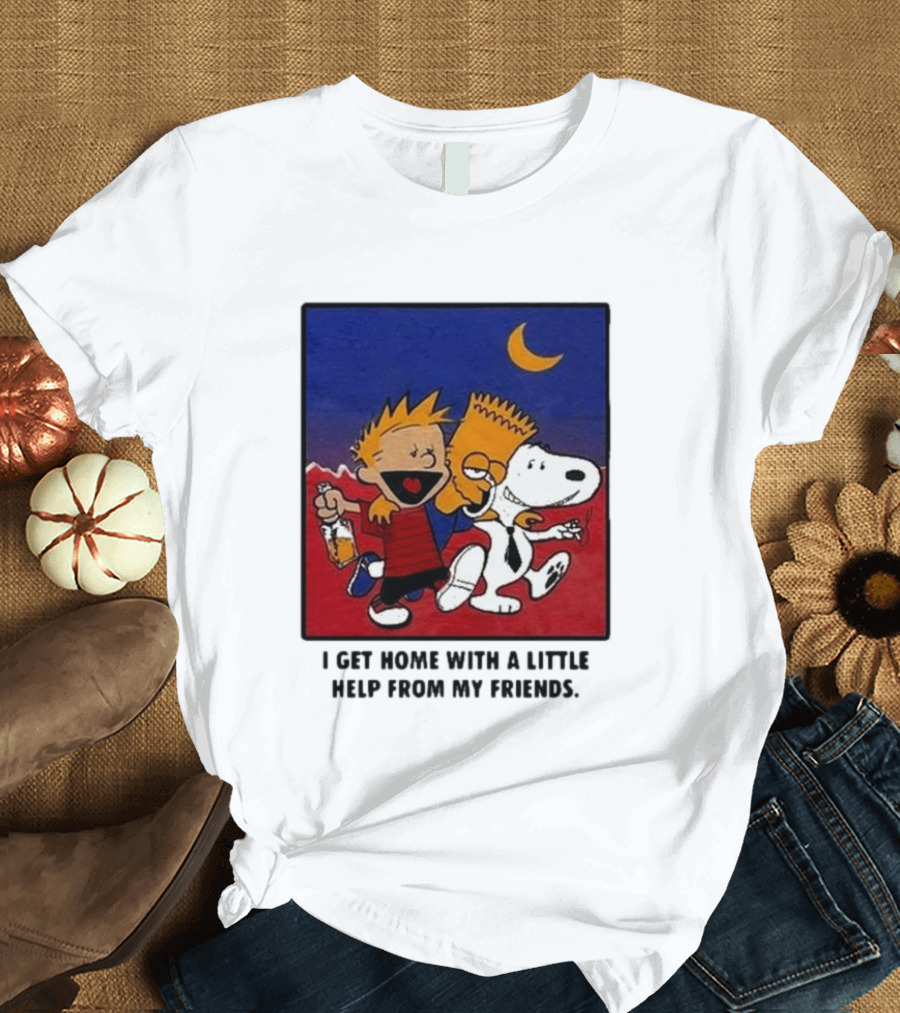 Criminal Simpsons Snoopy and Friends Get Home with a Little Help Under Moon T-Shirt