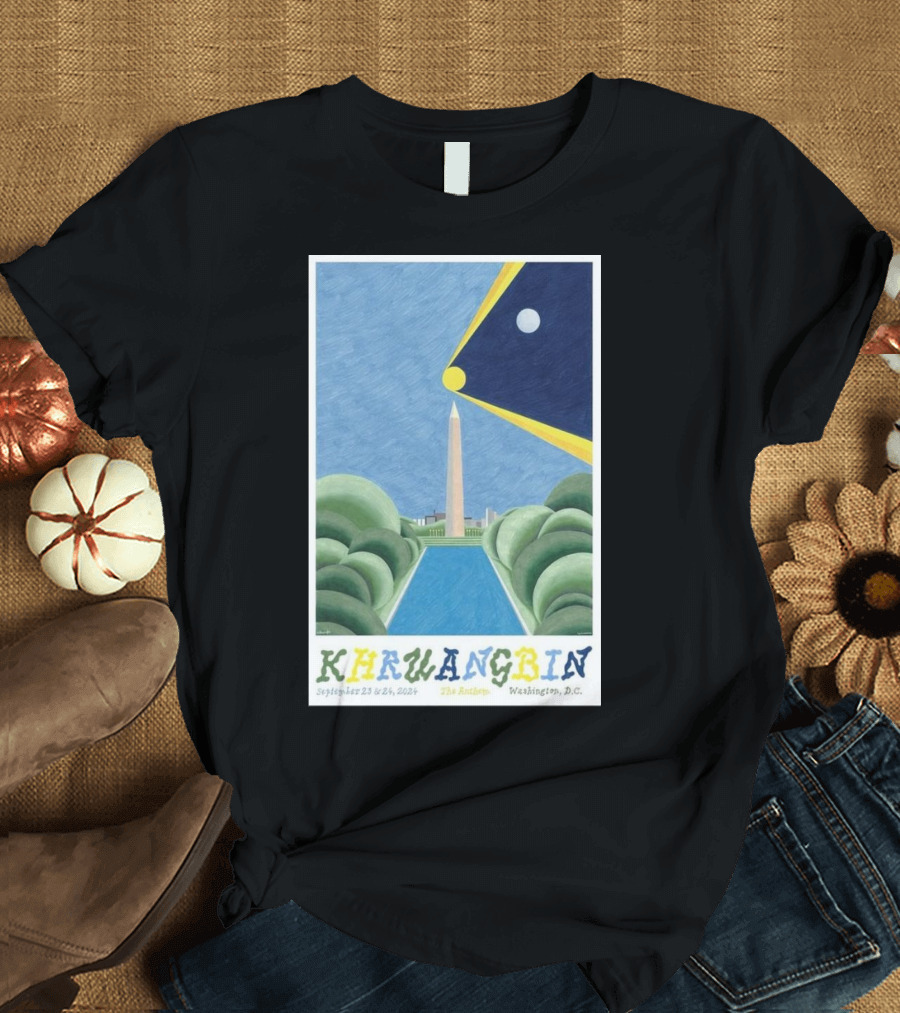 Khruangbin September 23-24 2024 The Anthem Washington DC Concert Poster Art Obelisk Moon Night Scene T-Shirt
