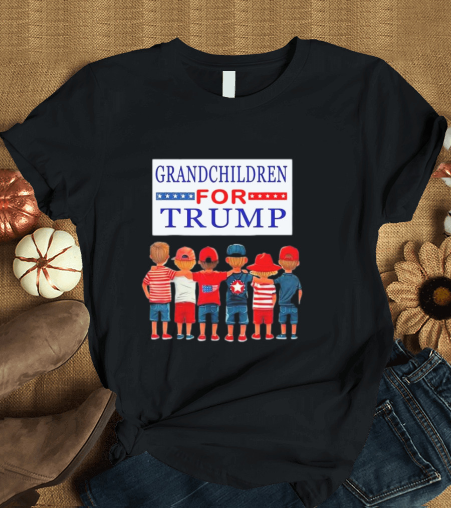 Grandchildren for Trump 2024 Patriotic Kids in Red White and Blue T-Shirt