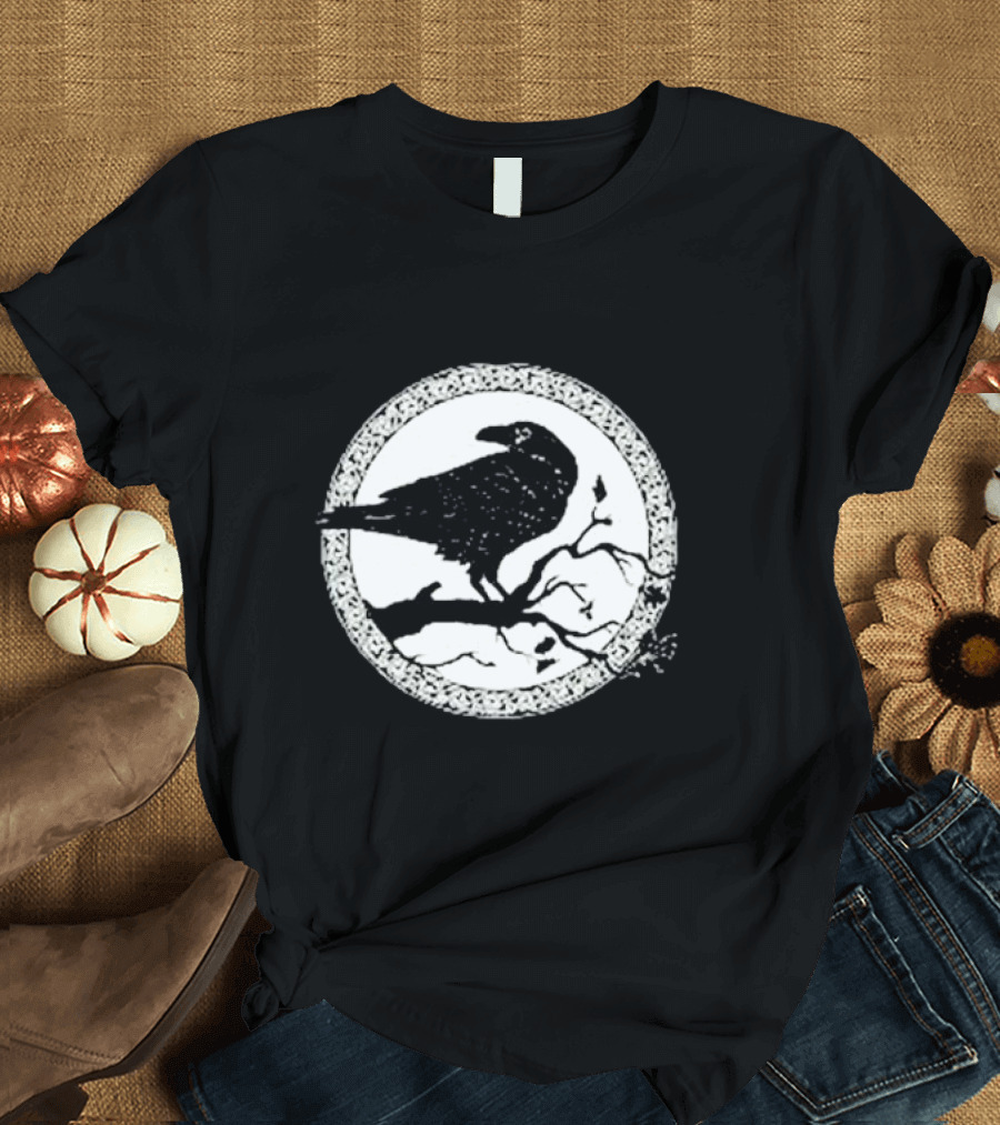 Viking Crow Celtic Norse Valhalla Odin Thor Raven on Branch Circle T-Shirt