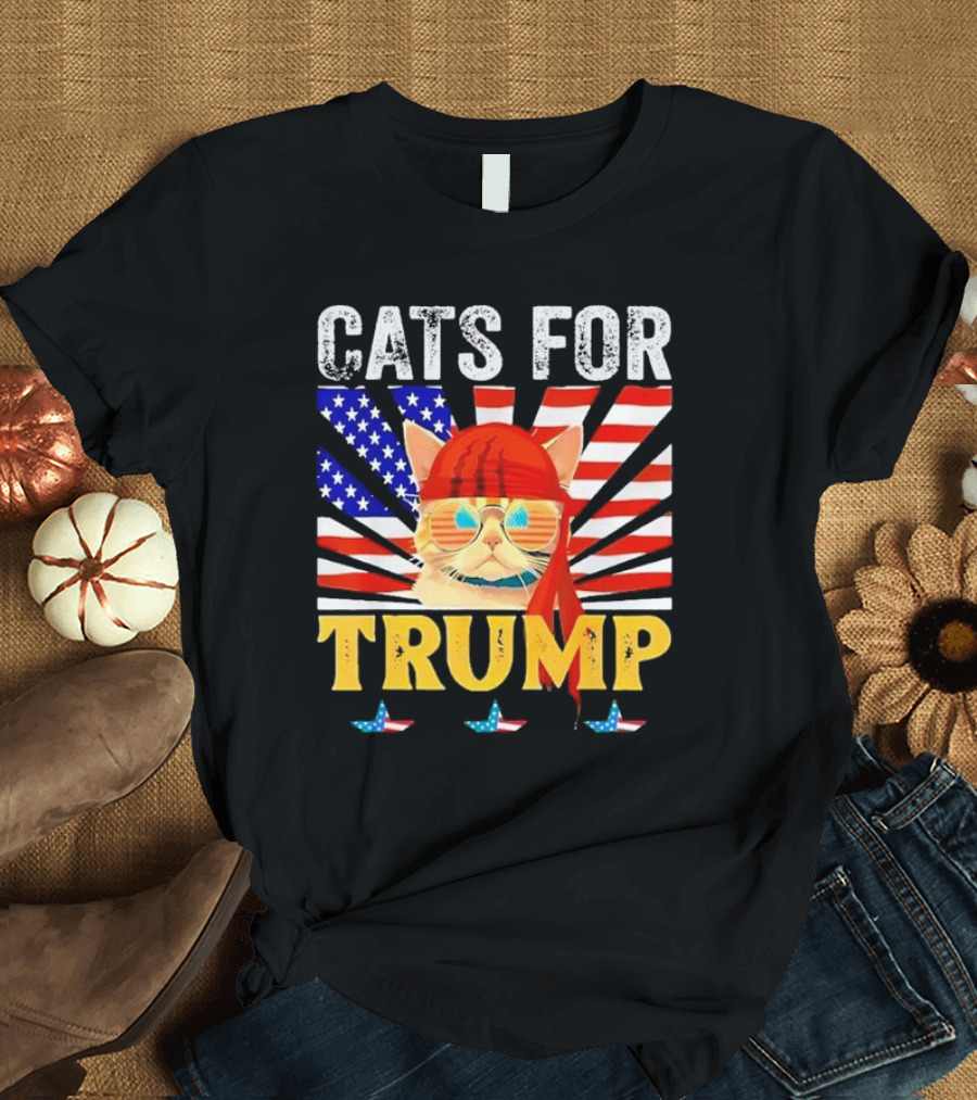 Cats For Trump 2024 Funny American Flag Bandana Sunglasses T-Shirt