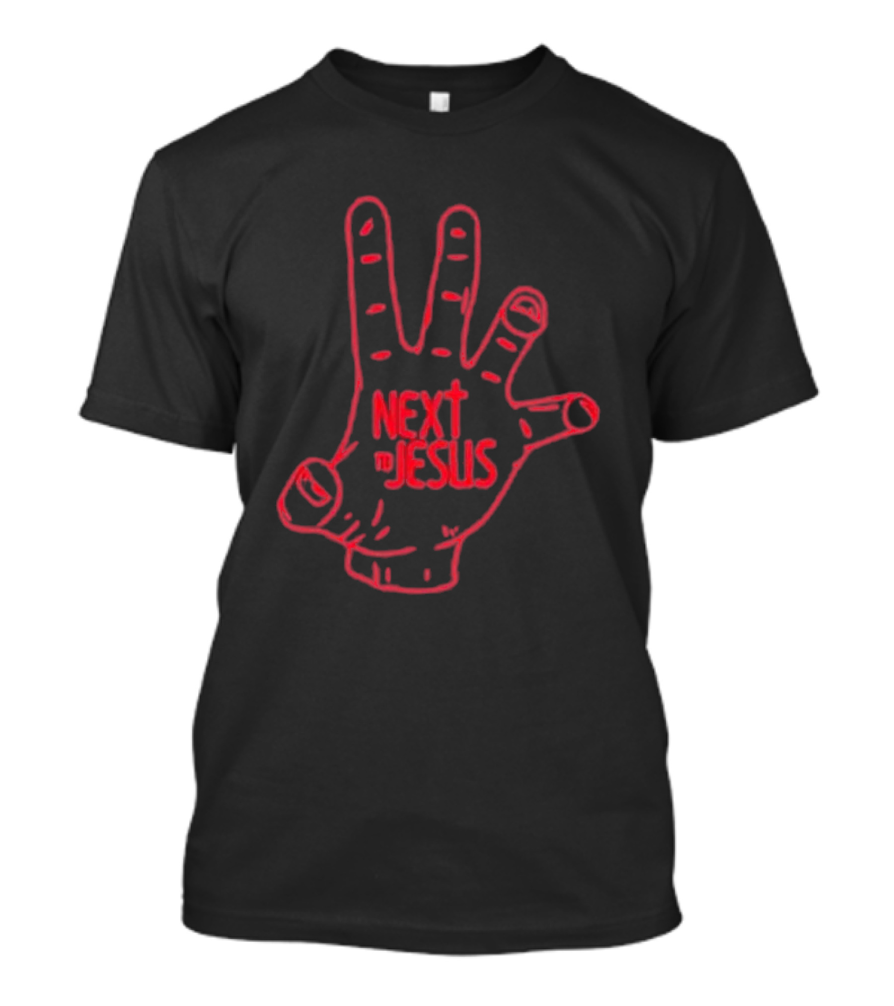 Next To Jesus Hand Neon Red Outline T-Shirt