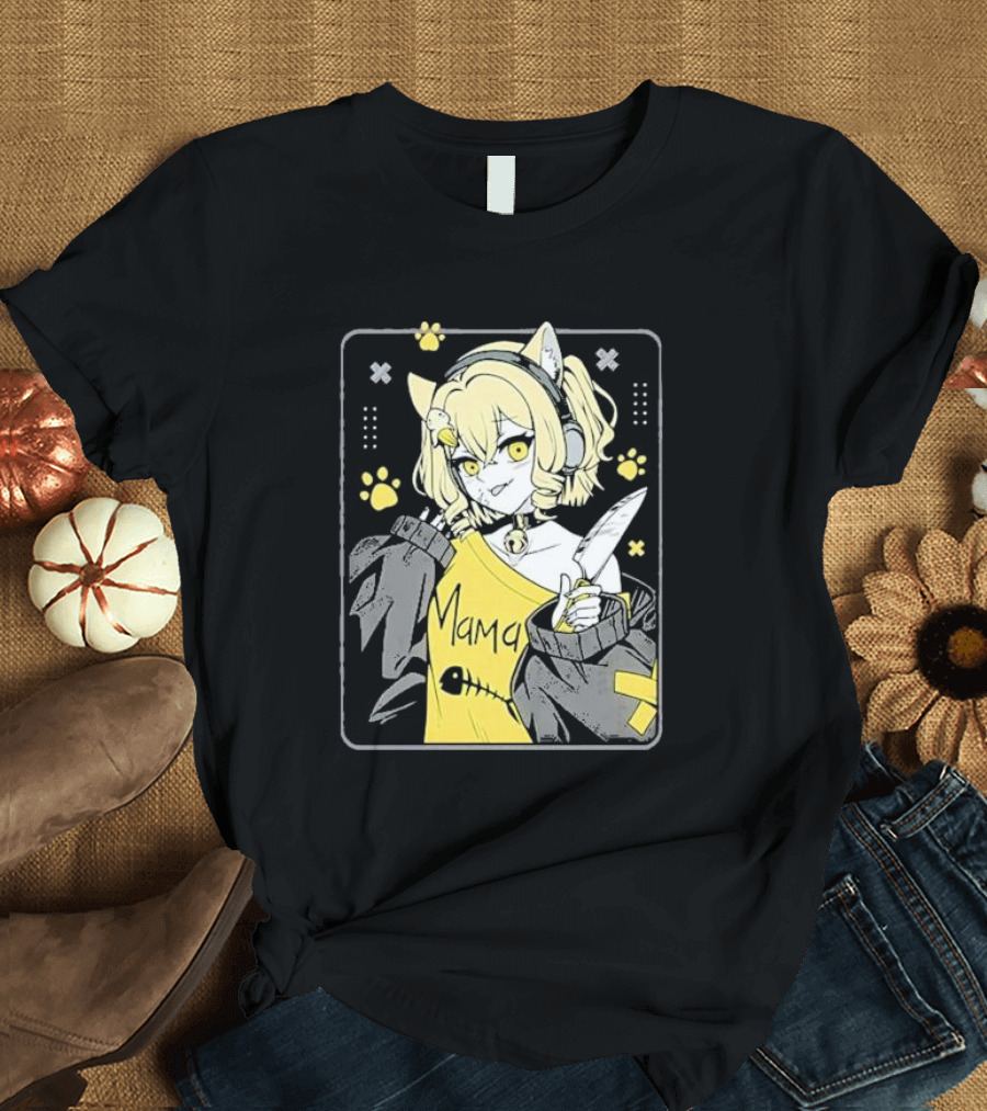 Nyana Banyana Brat Cat Mama Yellow-Eyed Cat Character Paws and Knife T-Shirt