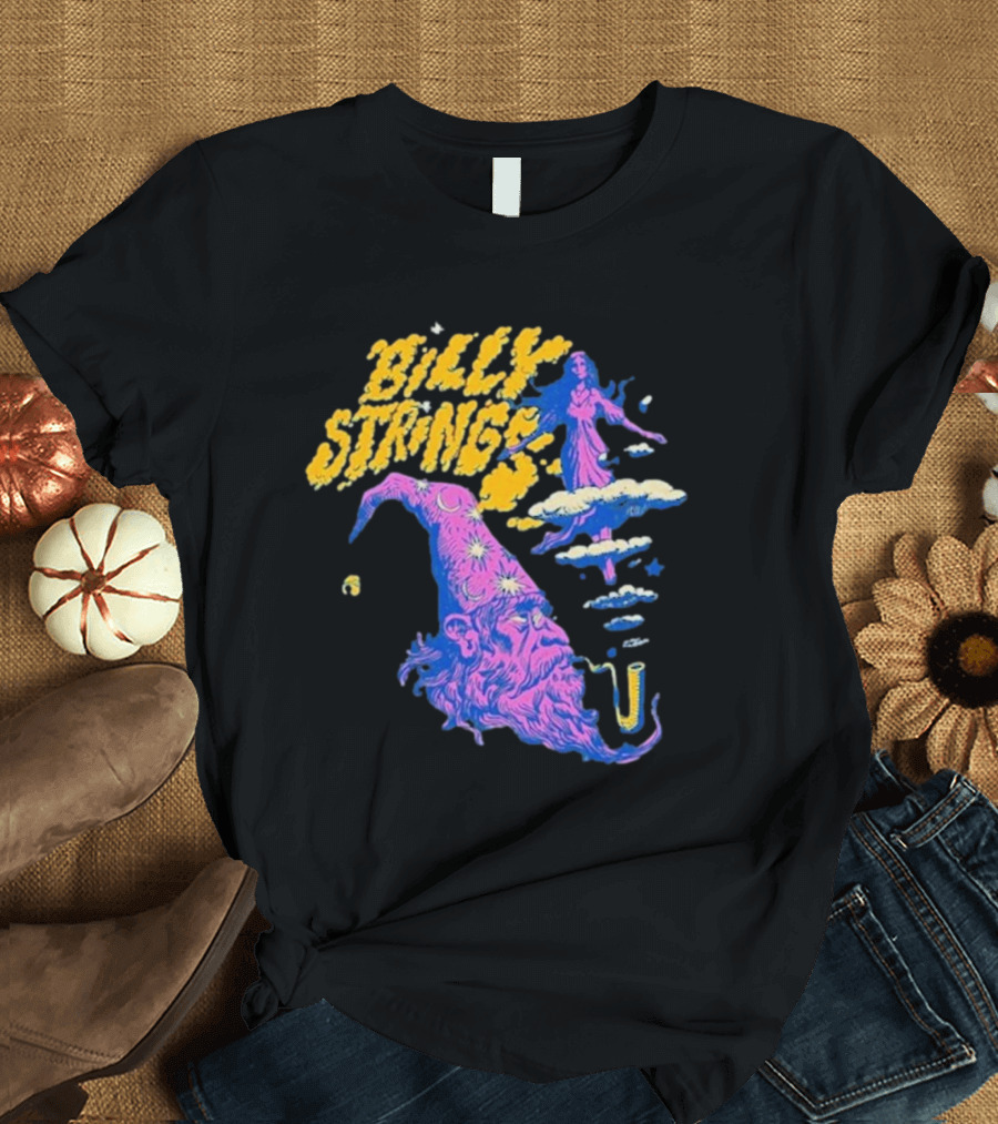 Billy Strings Wizard Head Psychedelic Clouds and Stars T-Shirt