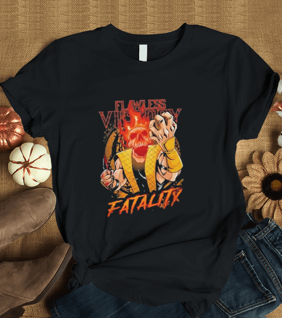 Mortal Kombat Flawless Victory Fatality Skull Flame T-Shirt