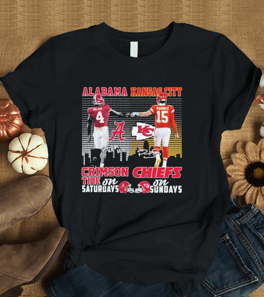 Alabama Crimson Tide Saturdays Kansas City Chiefs Sundays McIlroy 4 Mahomes 15 T-Shirt