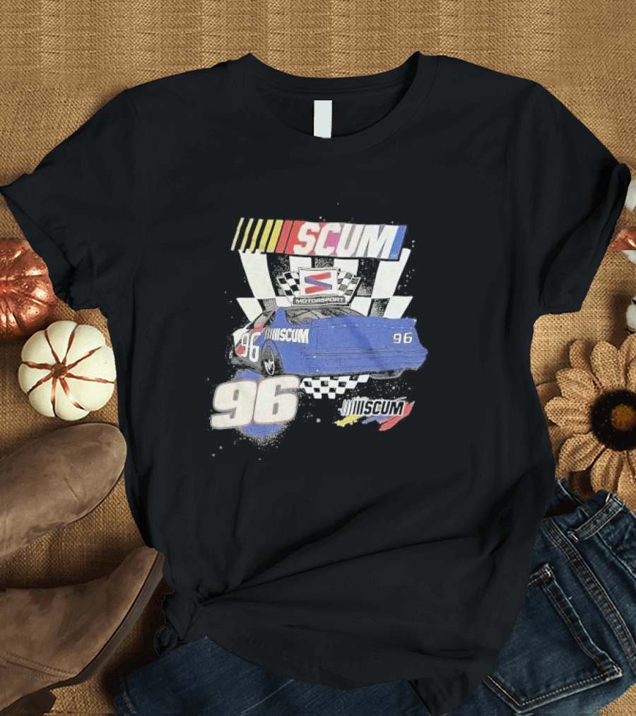 SCUM Motorsports Racing 96 Checkered Flag Car Print T-Shirt