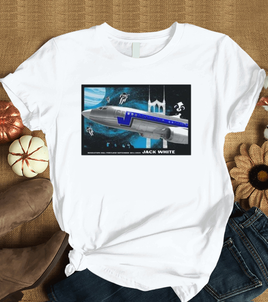 Jack White September 30 2024 Revolution Hall Portland OR Plane and Astronauts Space Scene T-Shirt