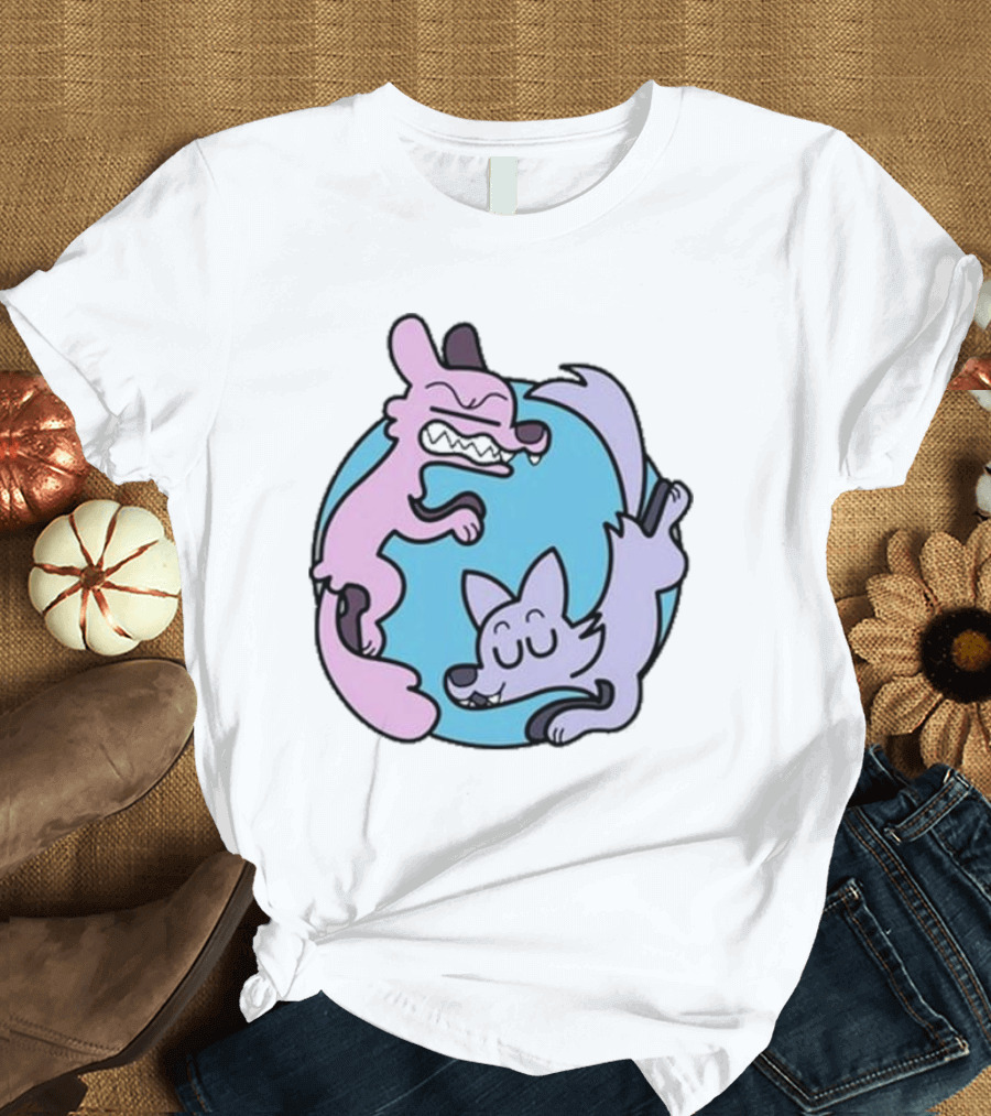 Noobtheloser Two Wolves Pastel Yin Yang T-Shirt