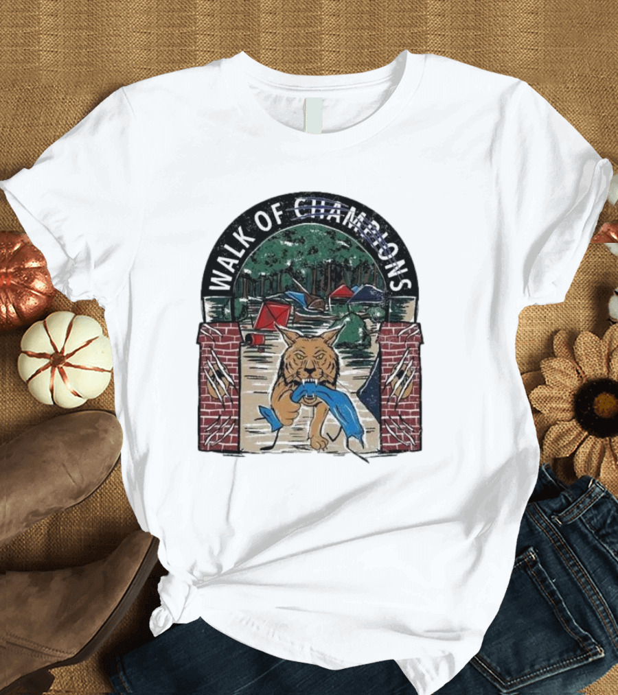 Walk of Champions Wildcat with Tents and Forest Archway Scene T-Shirt
