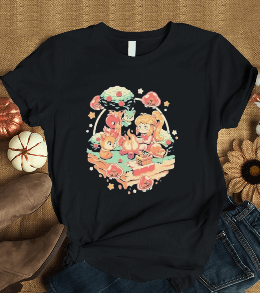 Hunter Campfire Adventure Bounty Girl Vintage Geek Forest Creatures T-Shirt