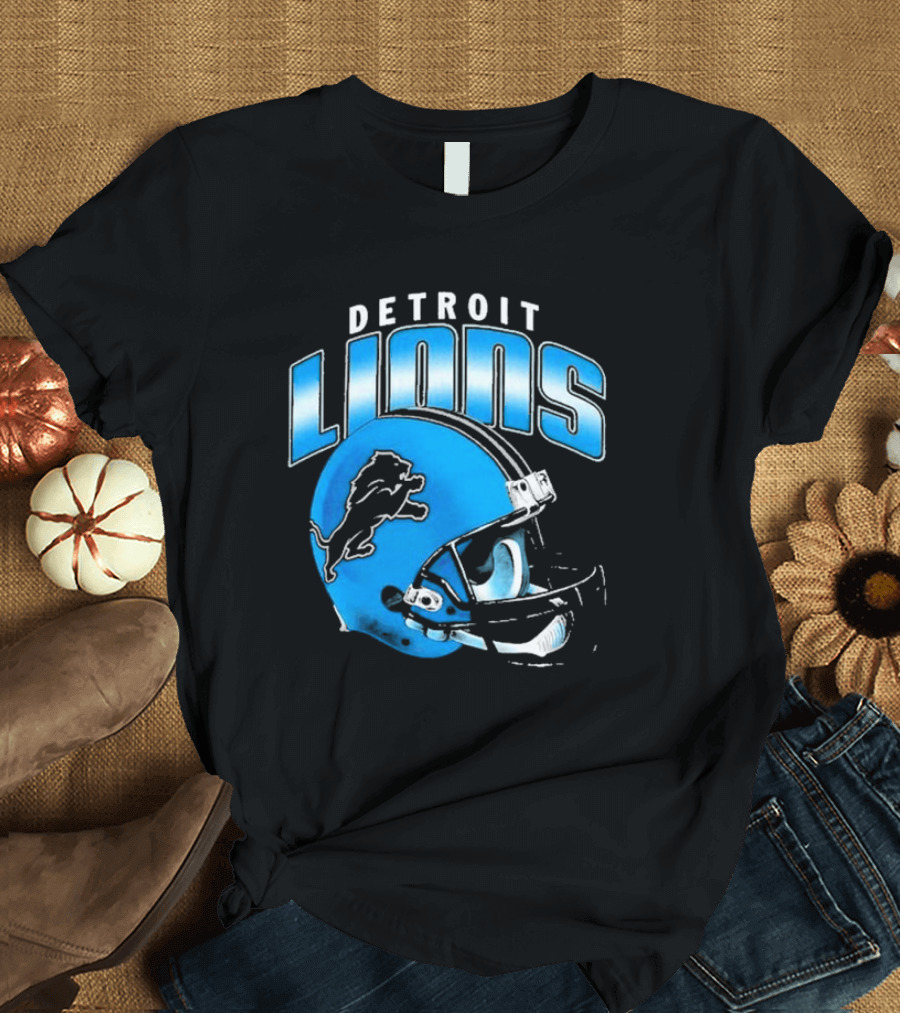 Detroit Lions Blue Gradient Football Helmet T-Shirt