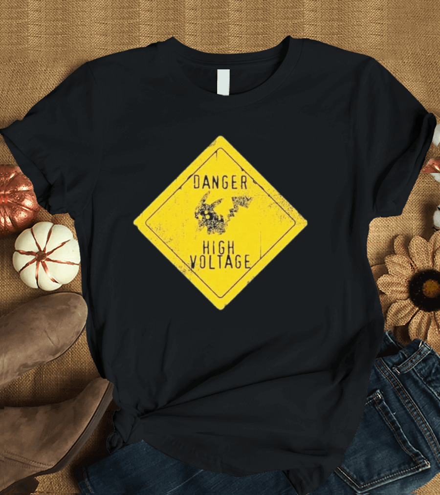 Pikachu Danger High Voltage Sign Warning T-Shirt