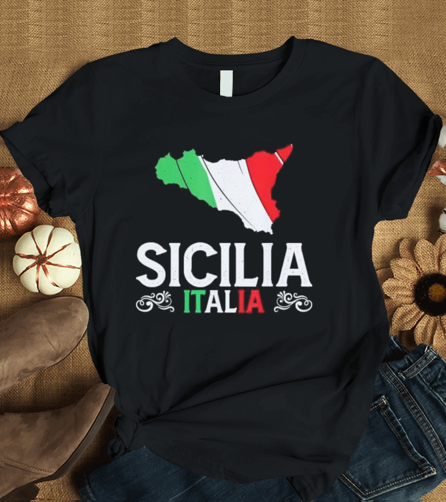 Sicilia Italia Sicily Map Italian Flag T-Shirt