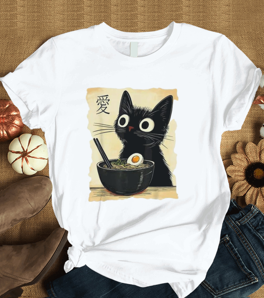 Cat Ramen Japanese Kawaii Anime Cat 愛 T-Shirt