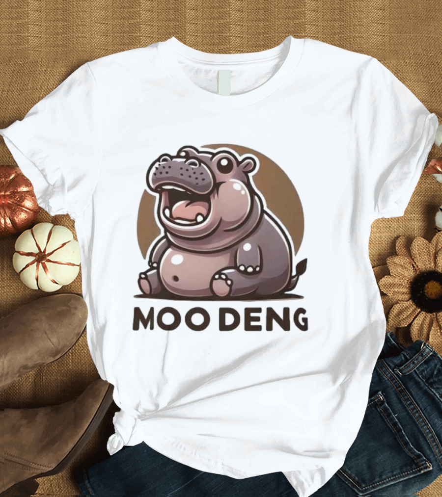 Moo Deng Baby Hippo Fat Cartoon Character T-Shirt
