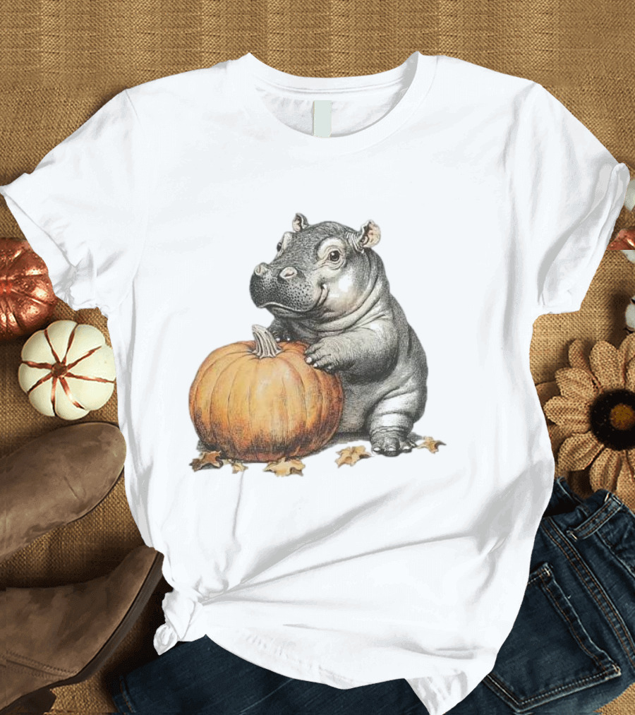 Hippo Halloween Moo Deng Pumpkin Vintage 90s Nostalgia T-Shirt