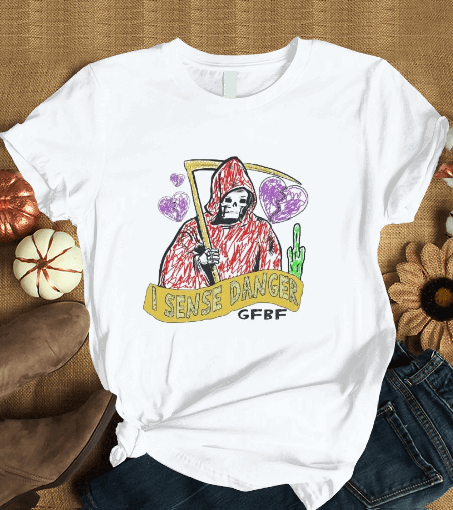 I Sense Danger GFBD Grim Reaper Middle Finger Purple Hearts T-Shirt