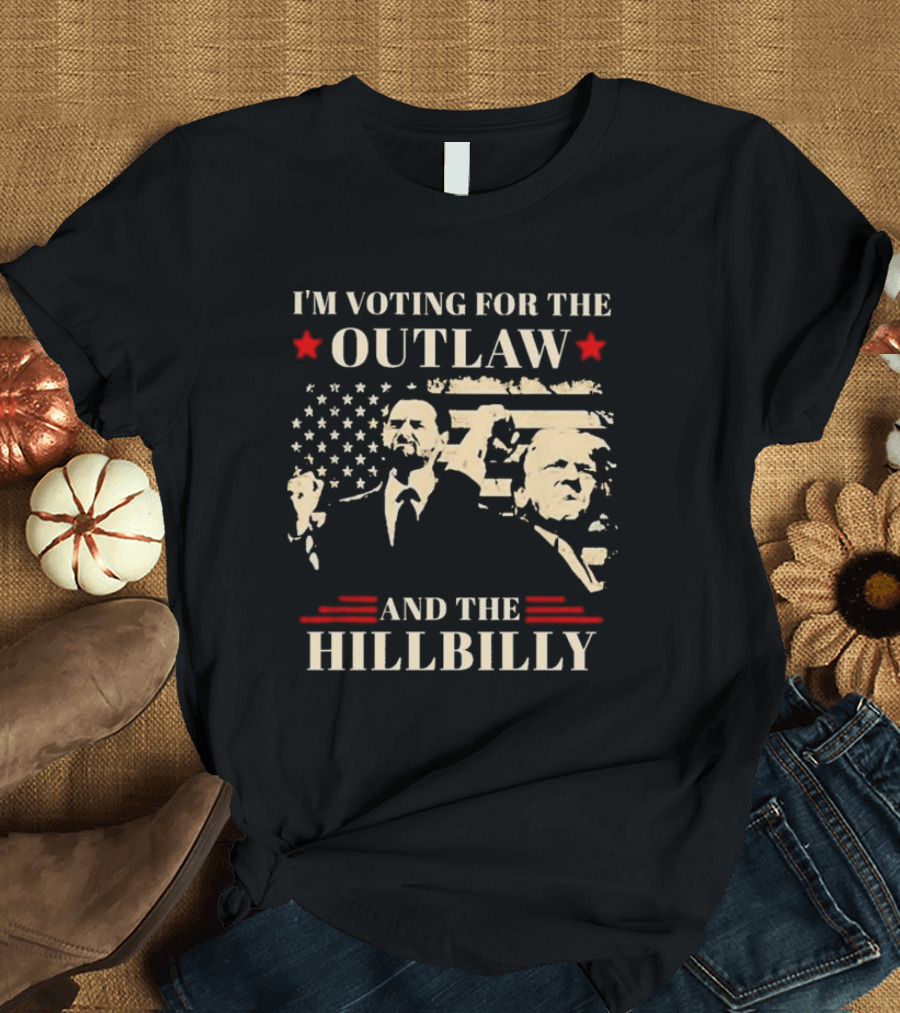 I'm Voting For The Outlaw And The Hillbilly Stars and Stripes Retro Portraits T-Shirt