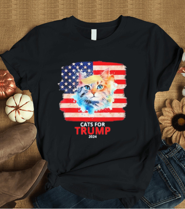 T-Shirt: Cats For Trump 2024 Funny For Vance Trump American Flag Cat With Trump Hair T-Shirt Cats For Trump 2024 Funny For Vance Trump American Flag Cat With Trump Hair T-Shirt