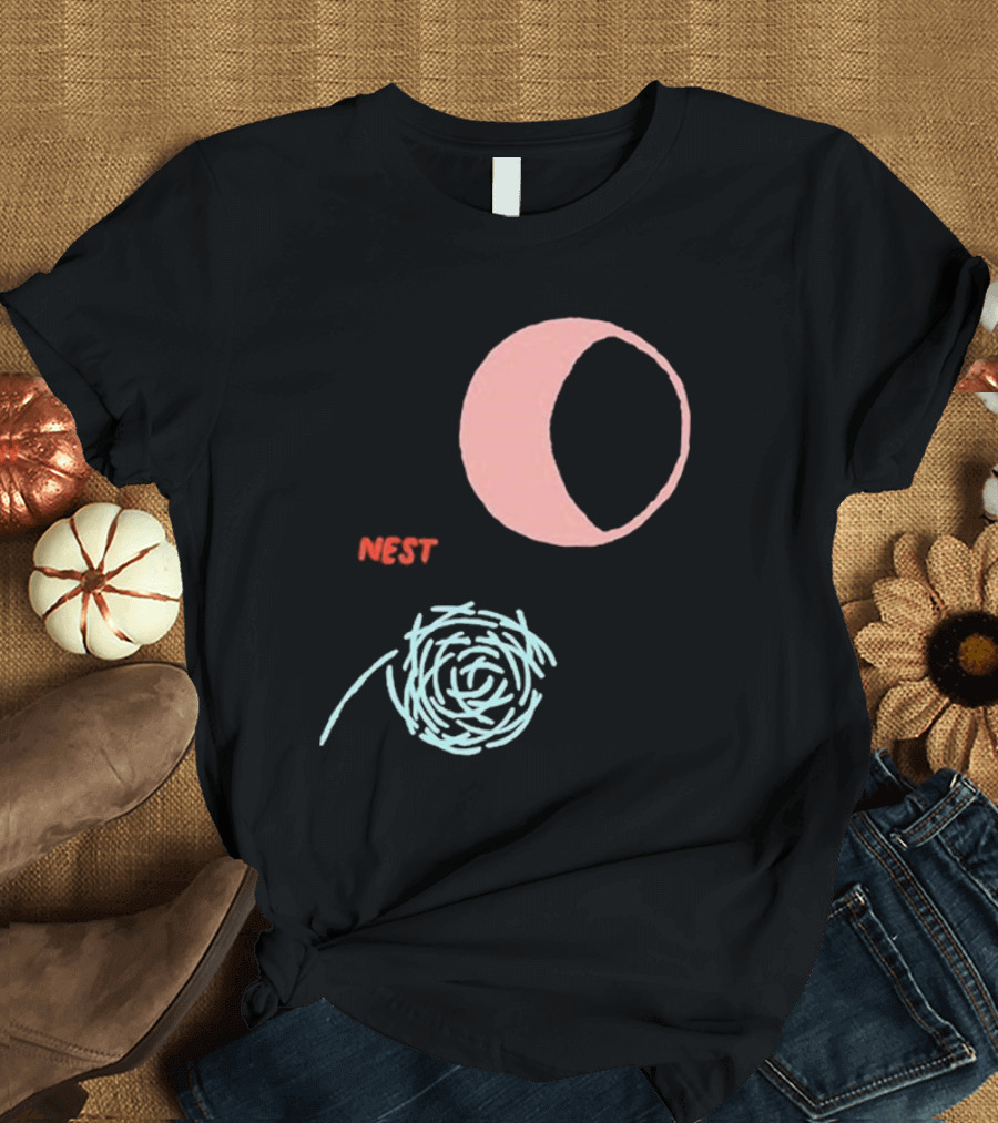 Nest and Moon Phases in Minimalist T-Shirt