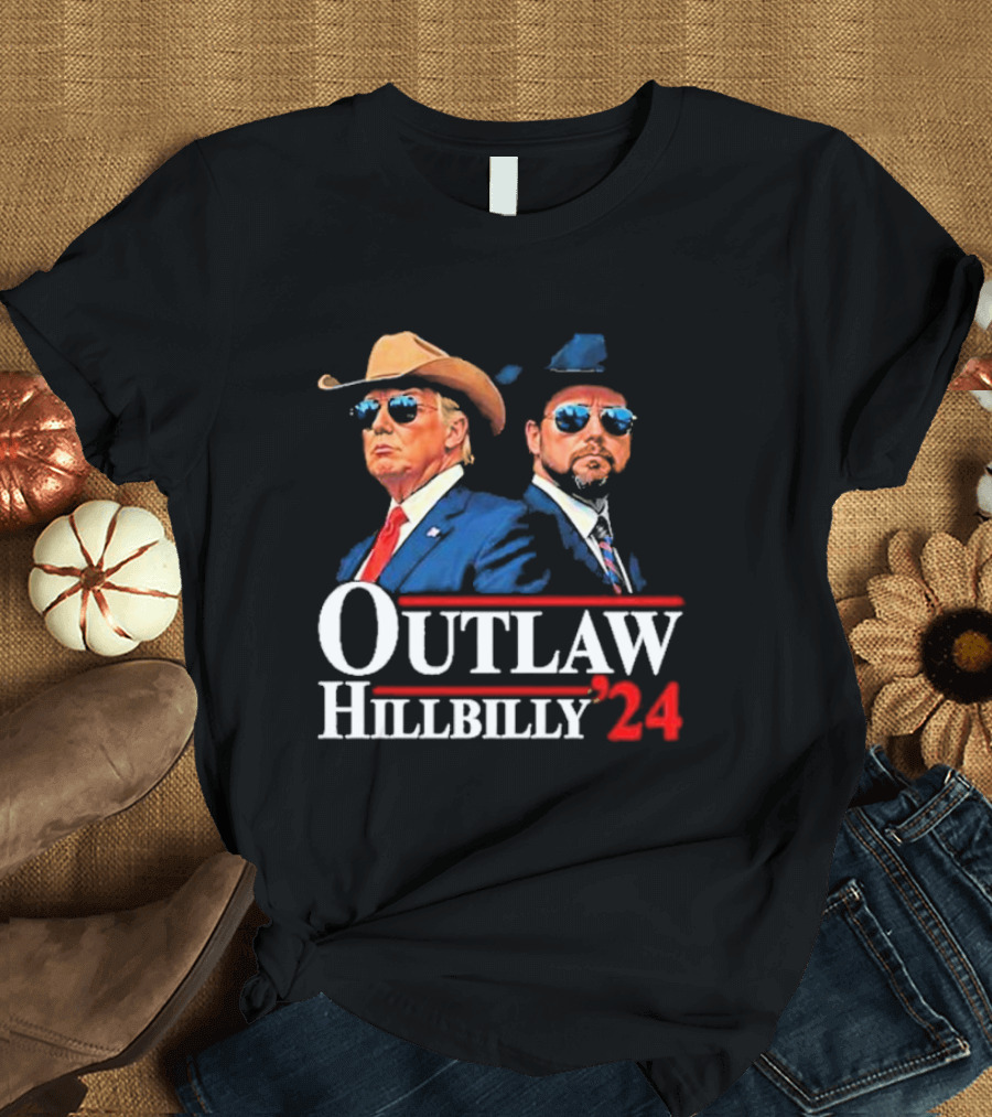 Western Trump JD Vance Cowboy 2024 Outlaw Hillbilly US Flag I'm Voting for the Outlaw and the Hillbilly T-Shirt